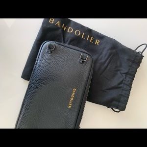 Leather Expanded Zip Pouch - Black/Pewter - EUC